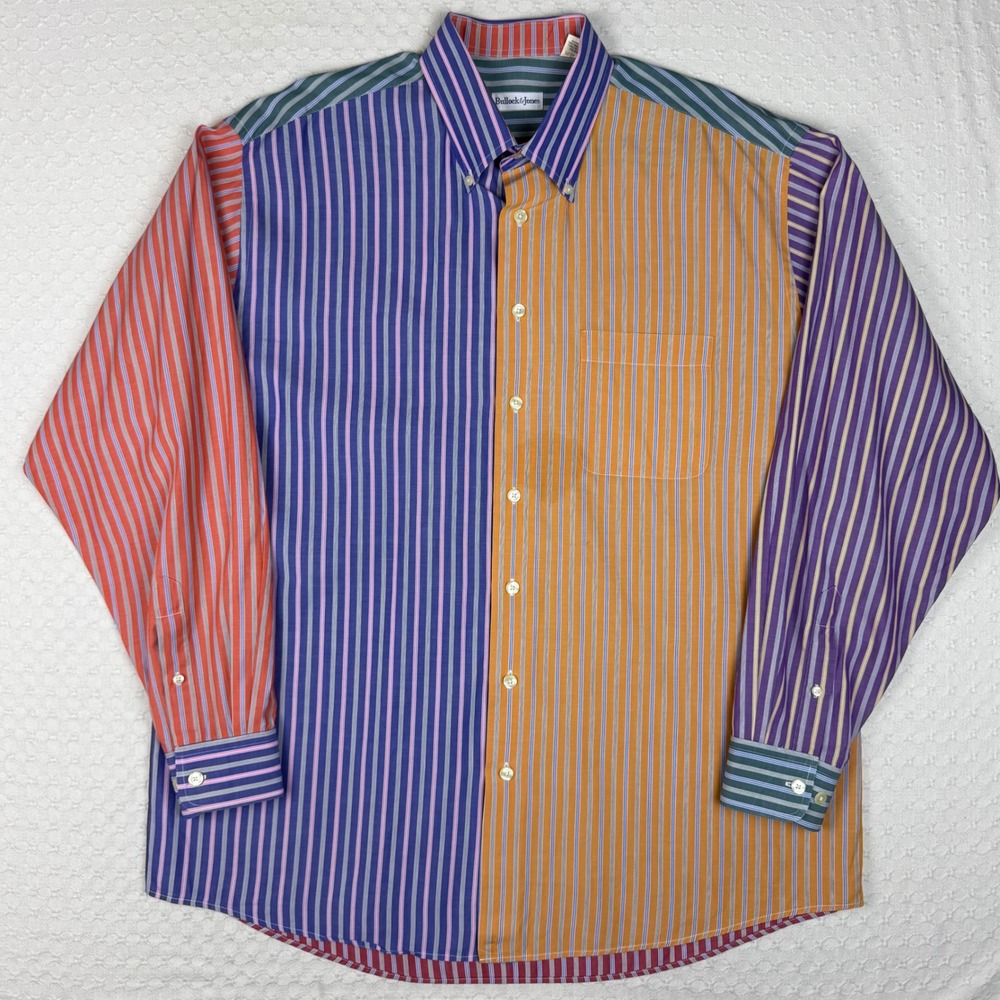 Bullock Jones Button Down Shirt Men XL Multicolor Stripe Colorblock 90s Eclectic